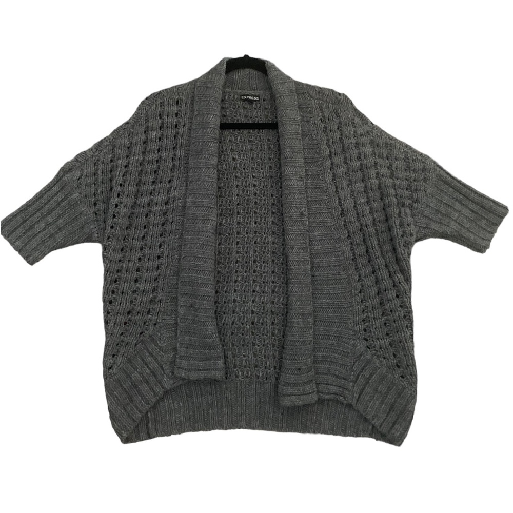 Express Charcoal Gray Open Front Crochet Sweater - image 4